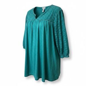 Catherine’s Teal Green Jersey & Eyelet Pullover Blouse Women’s Plus Size 3X